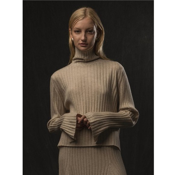 Purecashmere NYC Turtleneck Rib Sweater Oatmeal Cashmere Size XS/S - Picture 1 of 15